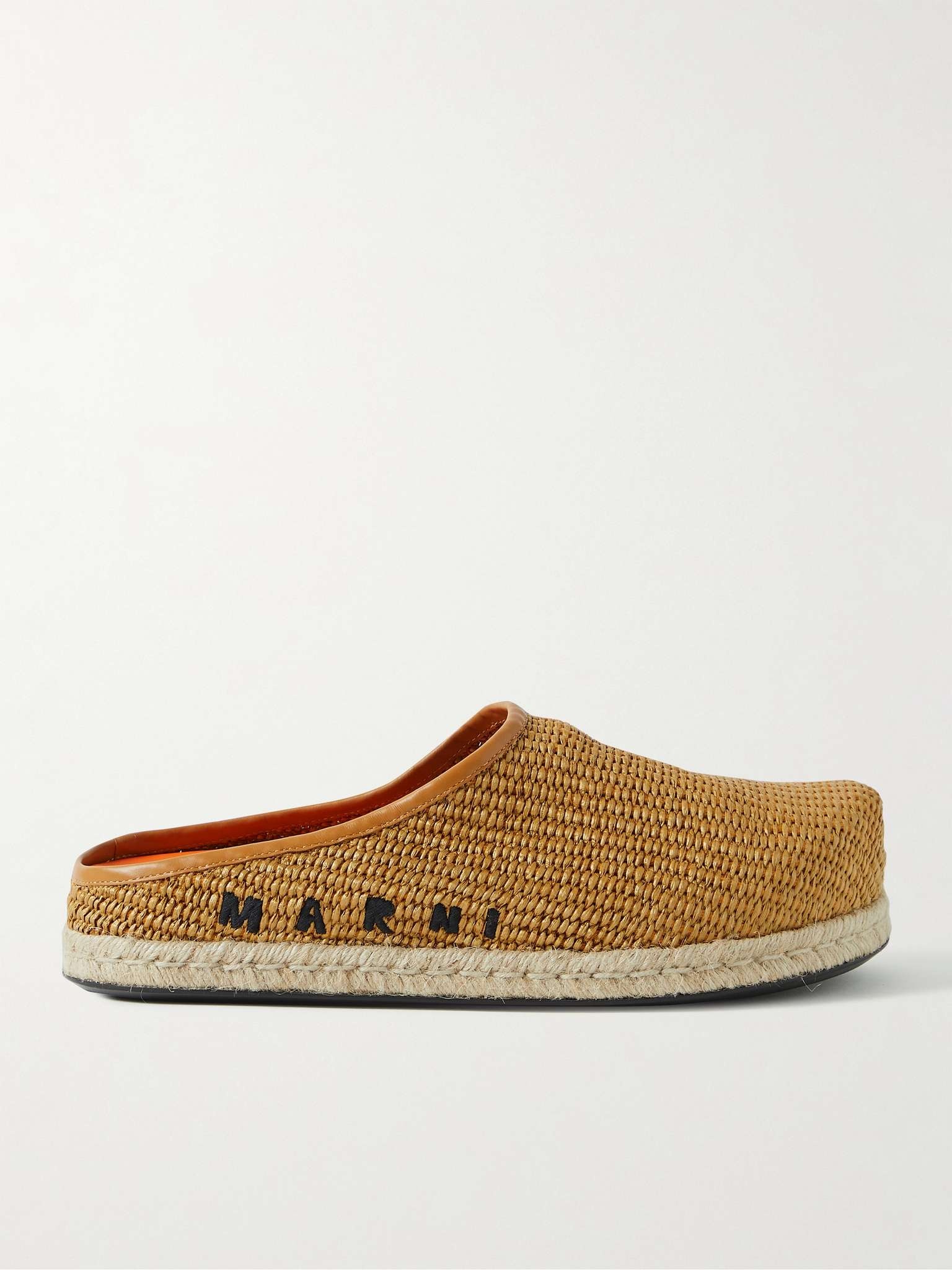 Fussbett Leather-Trimmed Logo-Embroidered Faux Raffia Mules - 1