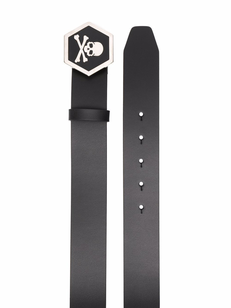 PHILIPP PLEIN leather skull-buckle belt outlook