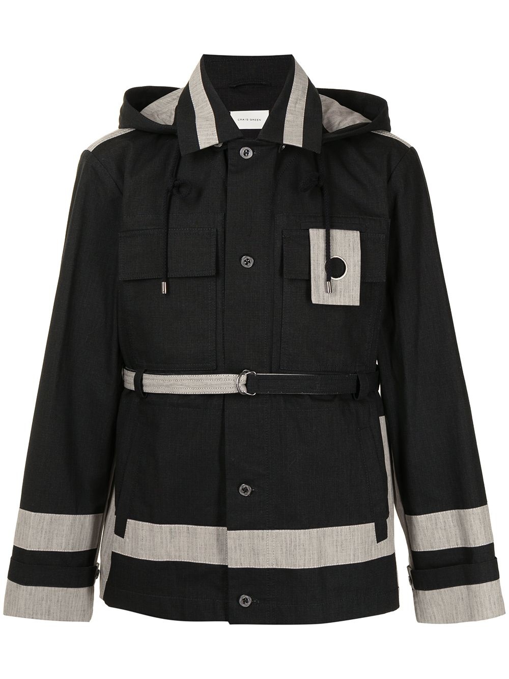 stripe-trimmed hooded jacket - 1