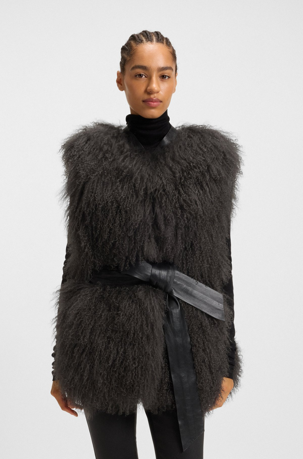 MONGOLIAN-SHEARLING GILET WITH DETACHABLE LEATHER BELT - 2