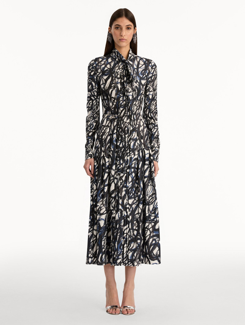 Oscar de la Renta ABSTRACT SKETCH SILK TWILL DRESS outlook