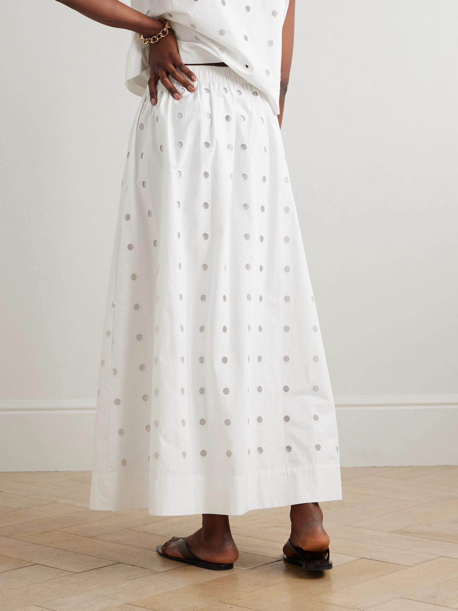 Peggy broderie anglaise cotton-poplin midi skirt White - 3