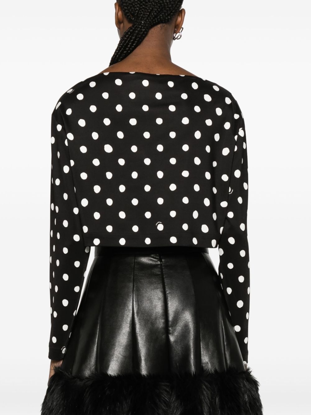 polka-dot boat-neck cropped blouse - 4