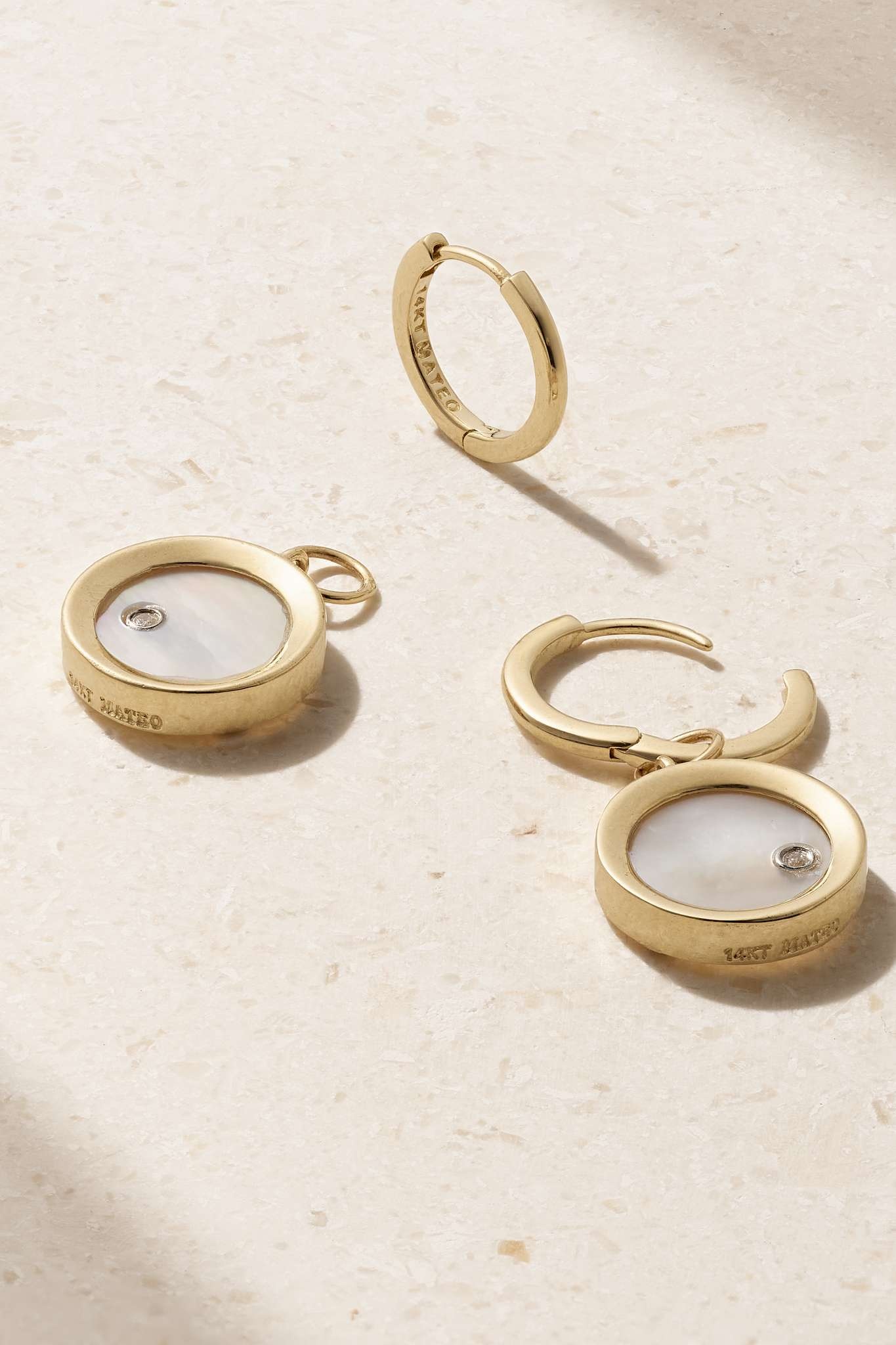 Convertible 14-karat gold, mother-of-pearl and diamond hoop earrings - 3