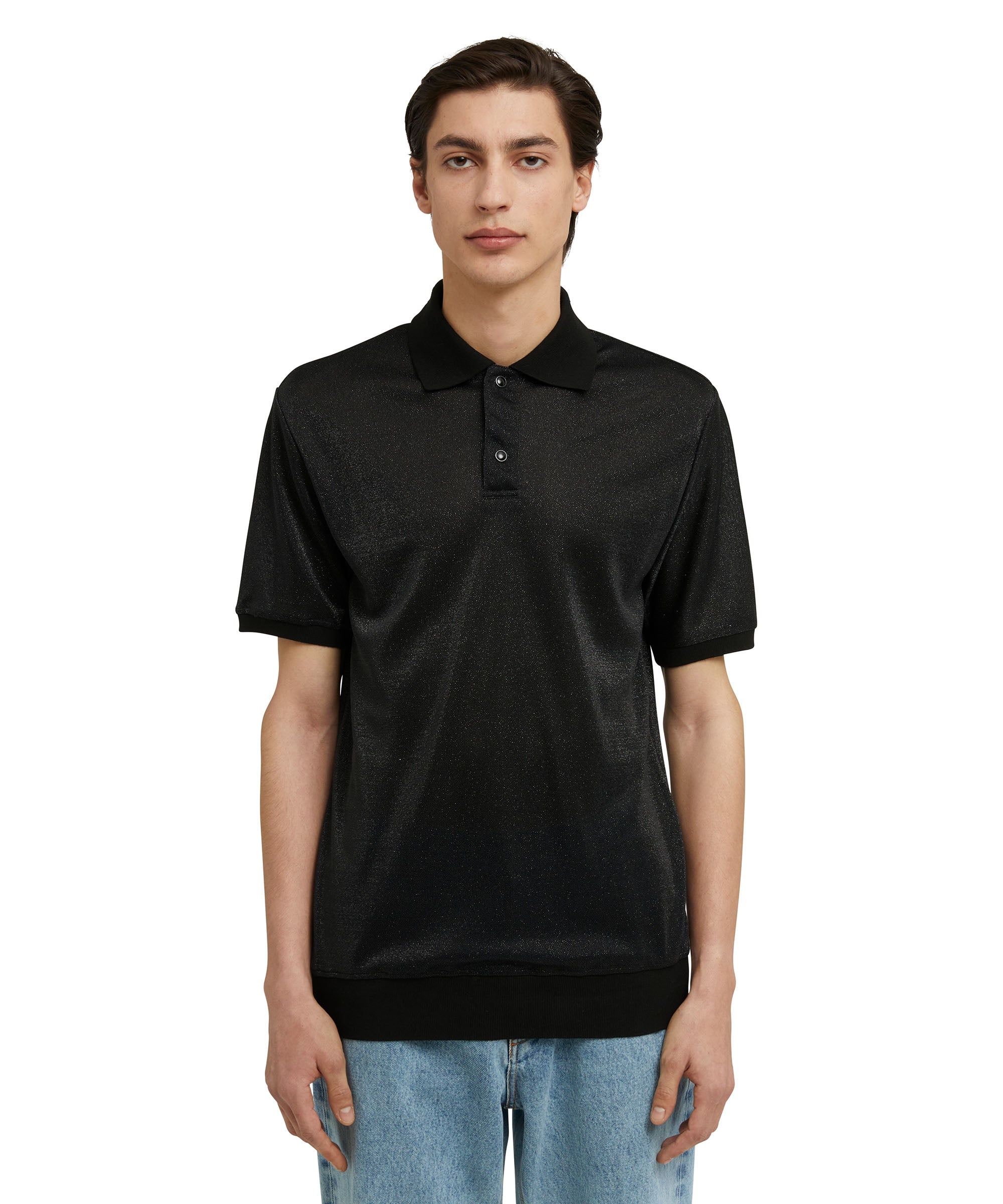 Short sleeve polo shirt in metal blend fabric - 2