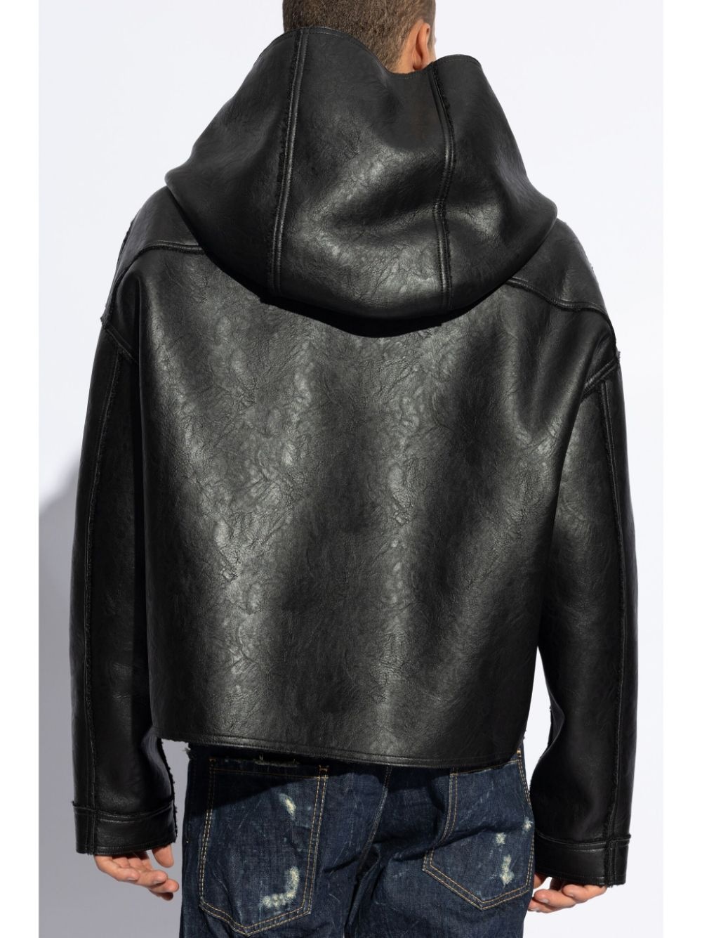 hooded faux-leather jacket - 4