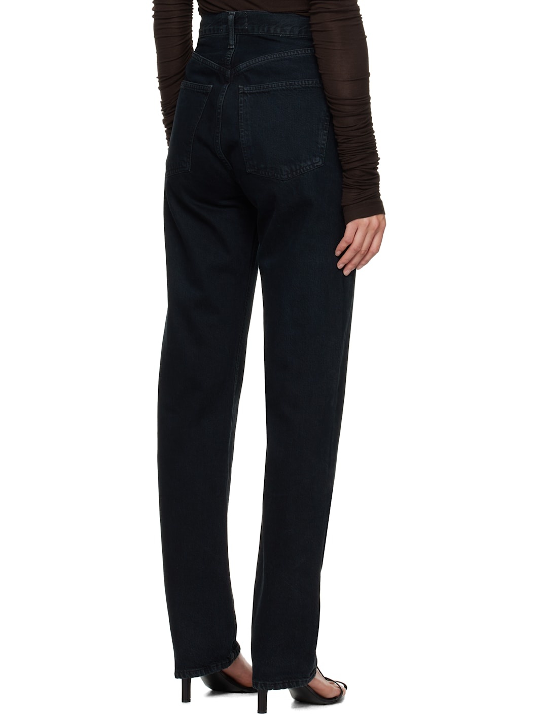Black 90's Pinch Waist High Rise Straight Long Jeans - 3