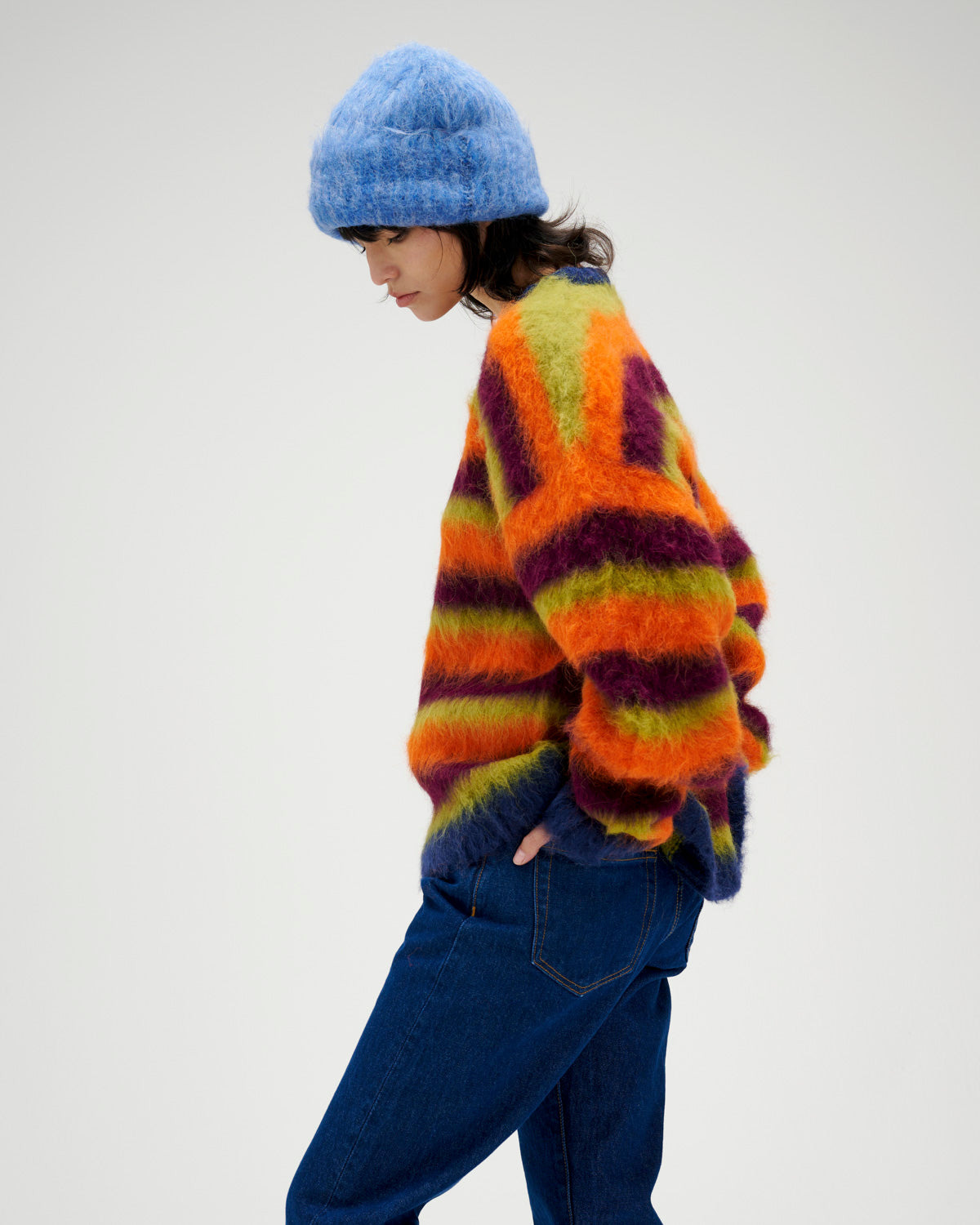 Blurry Lines Alpaca Crewneck Sweater - Orange Multi - 5