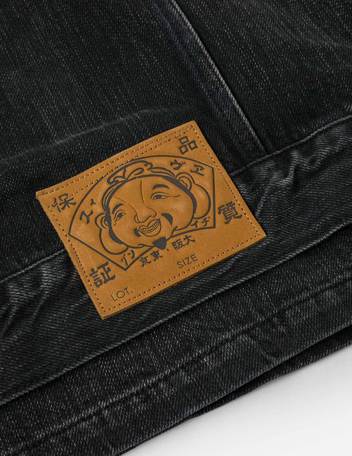 Washed Godhead and Logo Embroidery Oversized Chinese Style Denim Jacket - 8