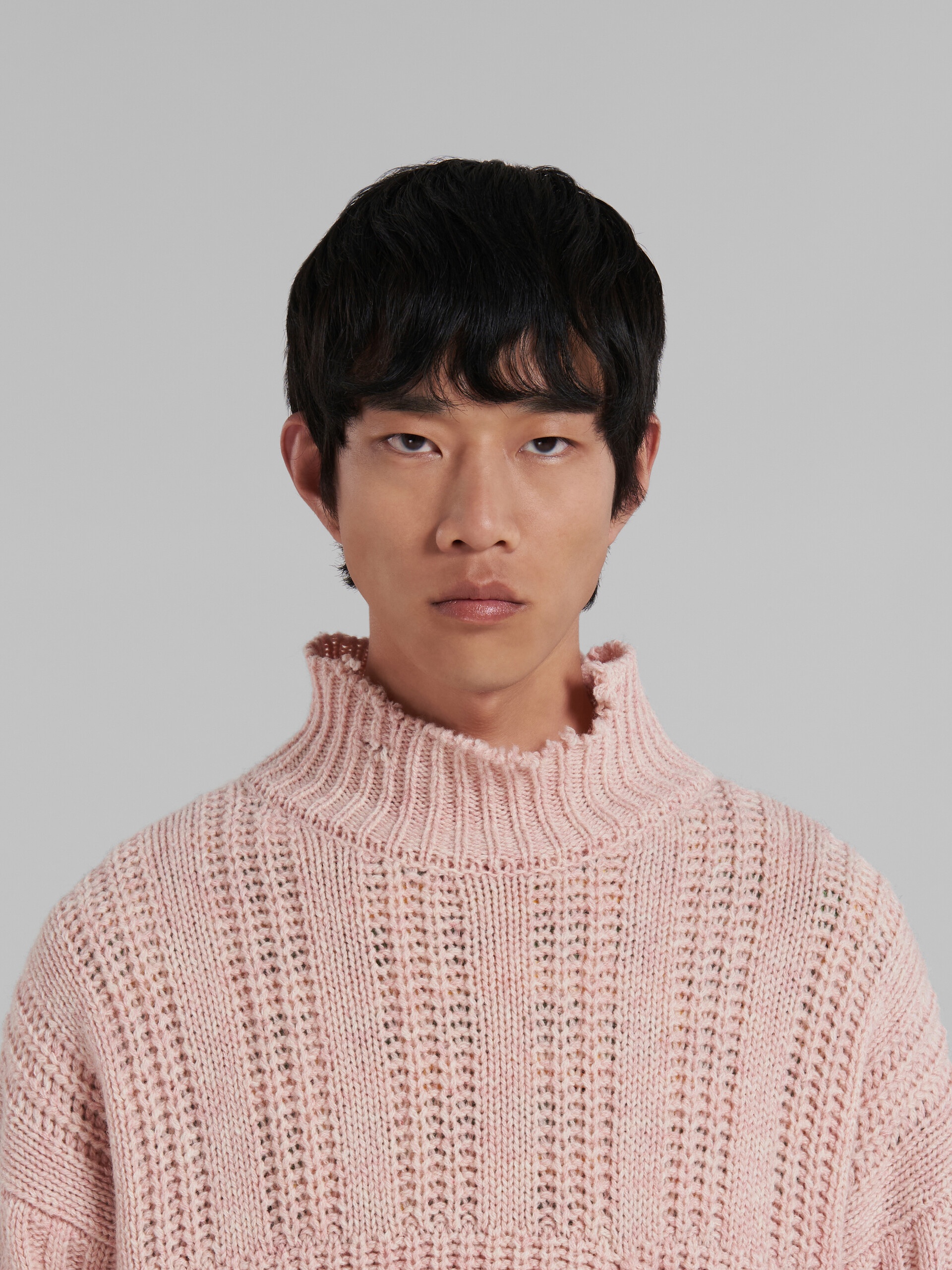 PINK VIRGIN WOOL JUMPER WITH NIBBLED HEM - 4