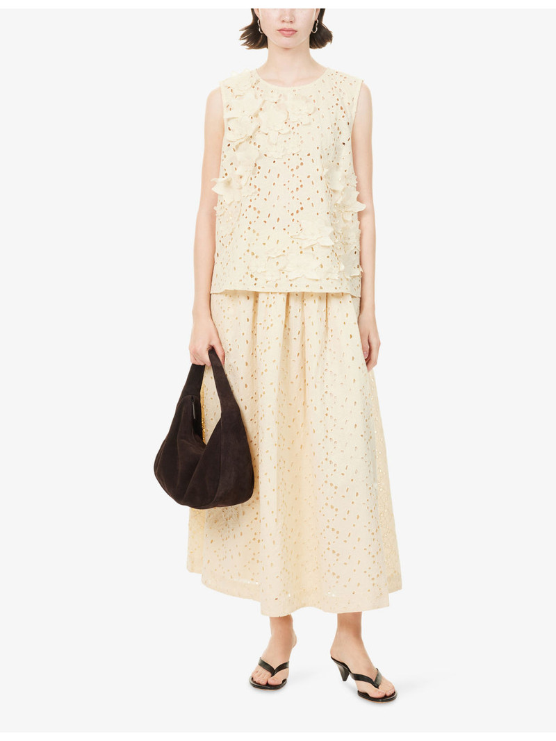 SKALL Dagny Embroidered Floral Print Cotton Midi Skirt outlook