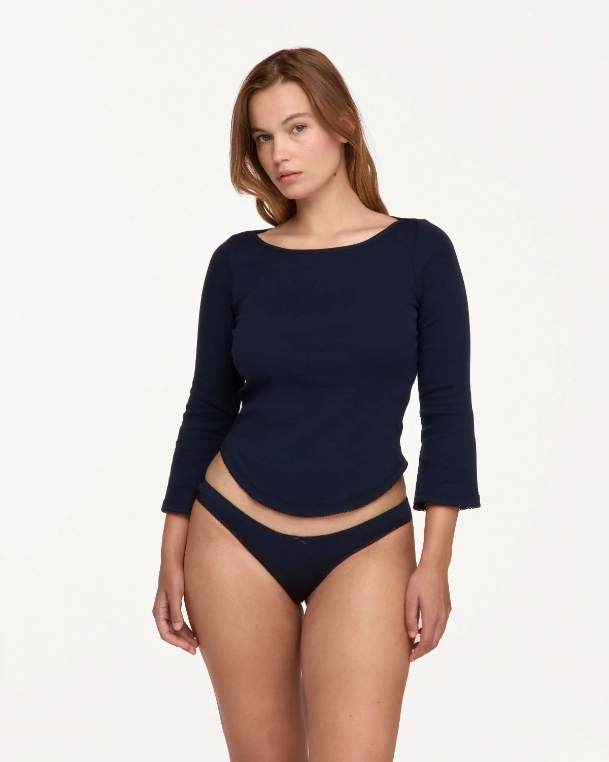 The Rina Long Sleeve: Navy Cotton Jersey - 1