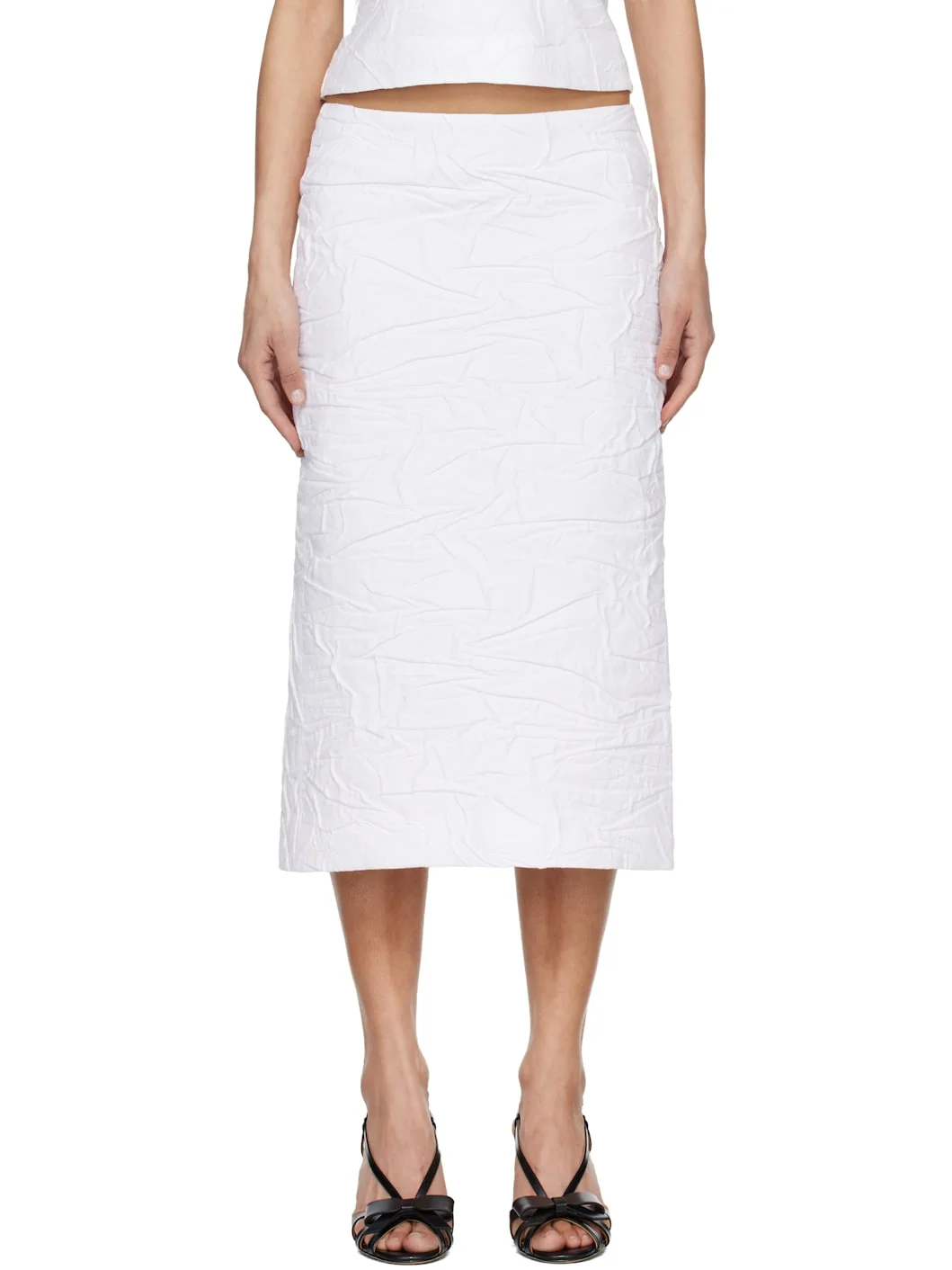 White Trumpet Hem Midi Skirt - 1