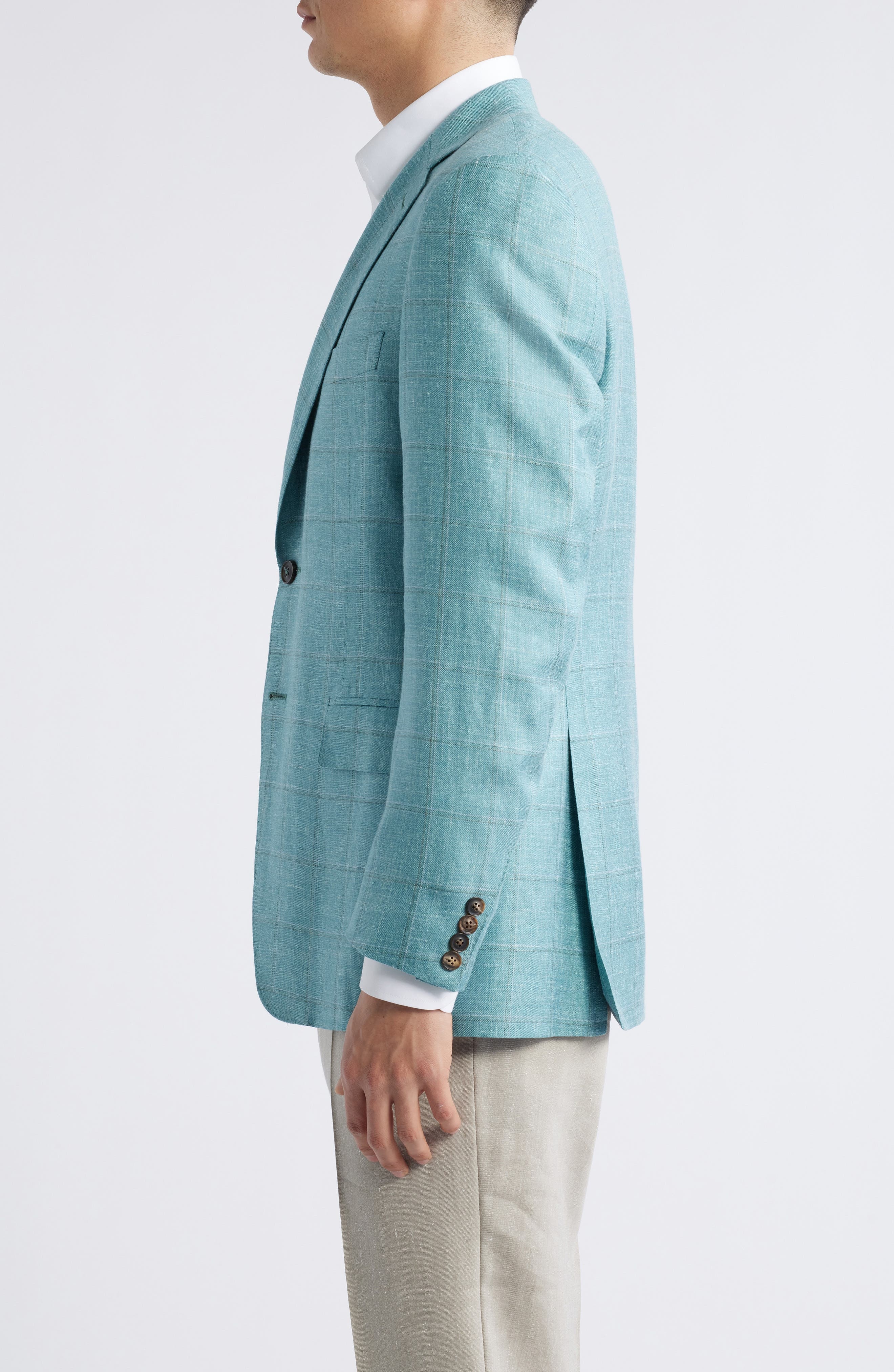Canali Siena Regular Fit Green Windowpane Check Cashmere & Linen Blend Sport Coat in Bright Green at - 3