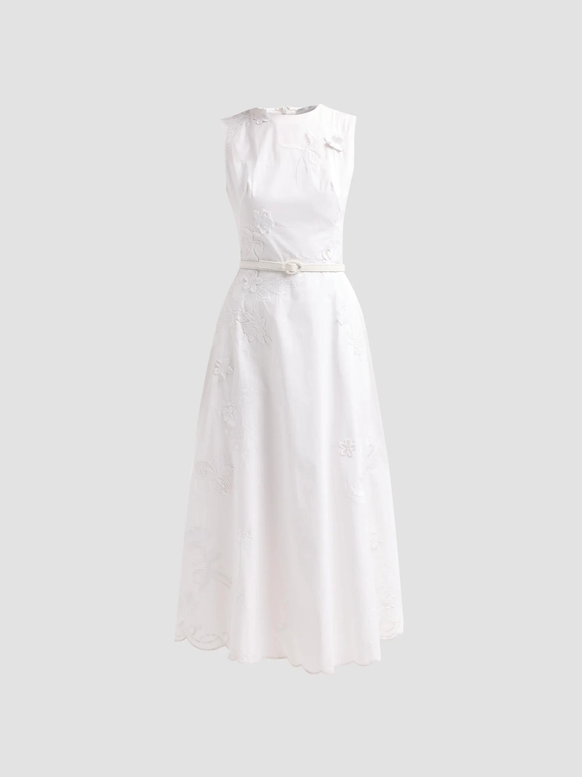 Women's Floral-Embroidered Poplin Sateen Day Dress - White - 1