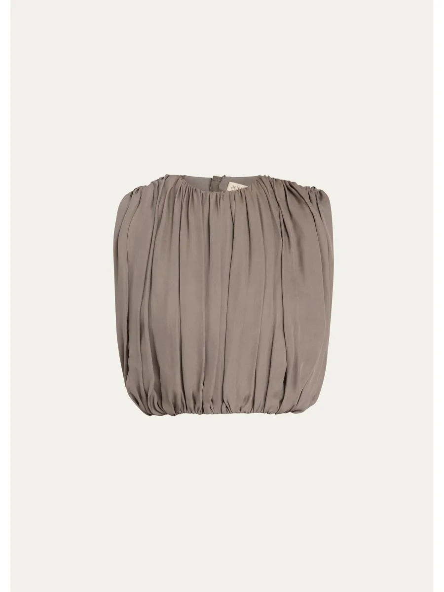Penny Shirred Silk Double-Georgette Bubble Crop Top - 1