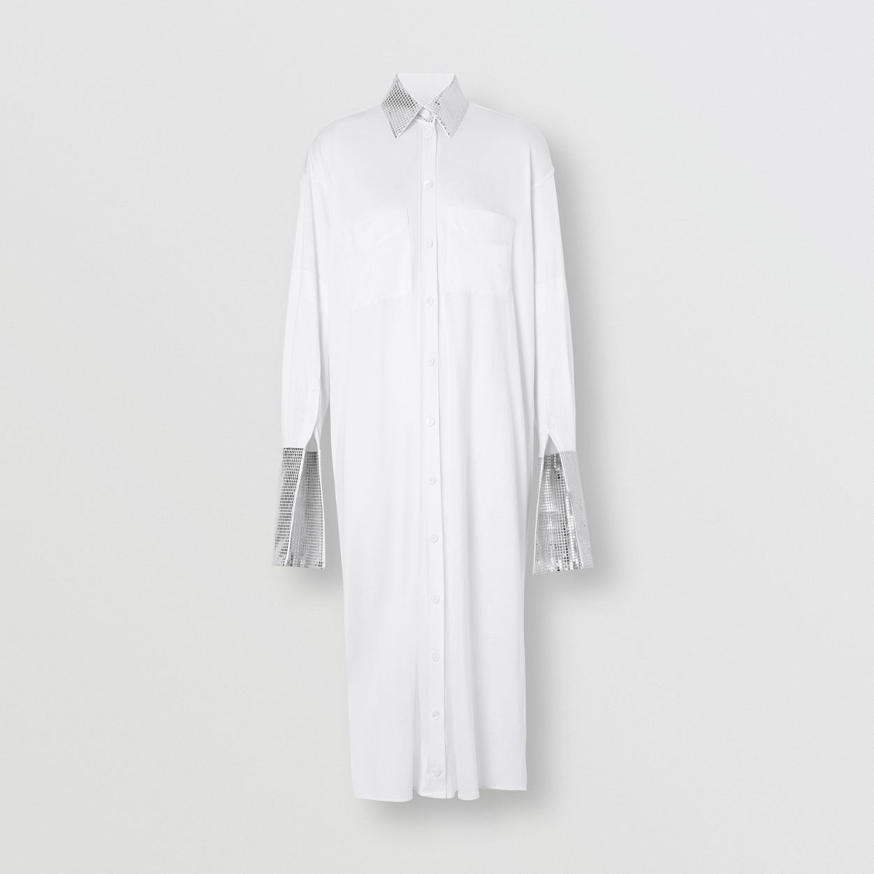 Mirrored Cotton Trim Silk Jersey Oversized Shirt Dress - 1