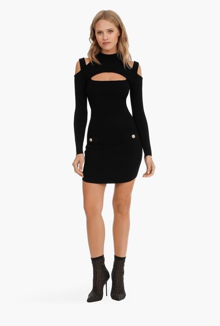 Short black knit openwork dress - 2