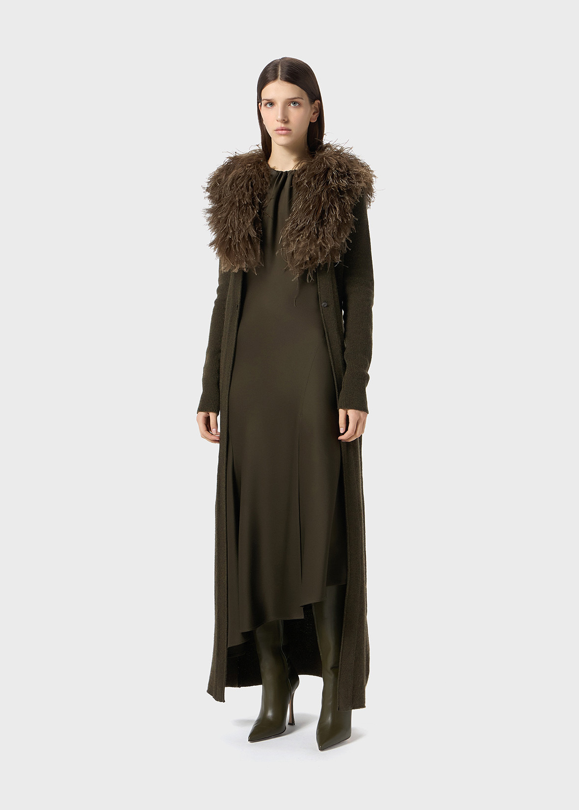 LONG CARDIGAN WITH FAUX FUR COLLAR - 2