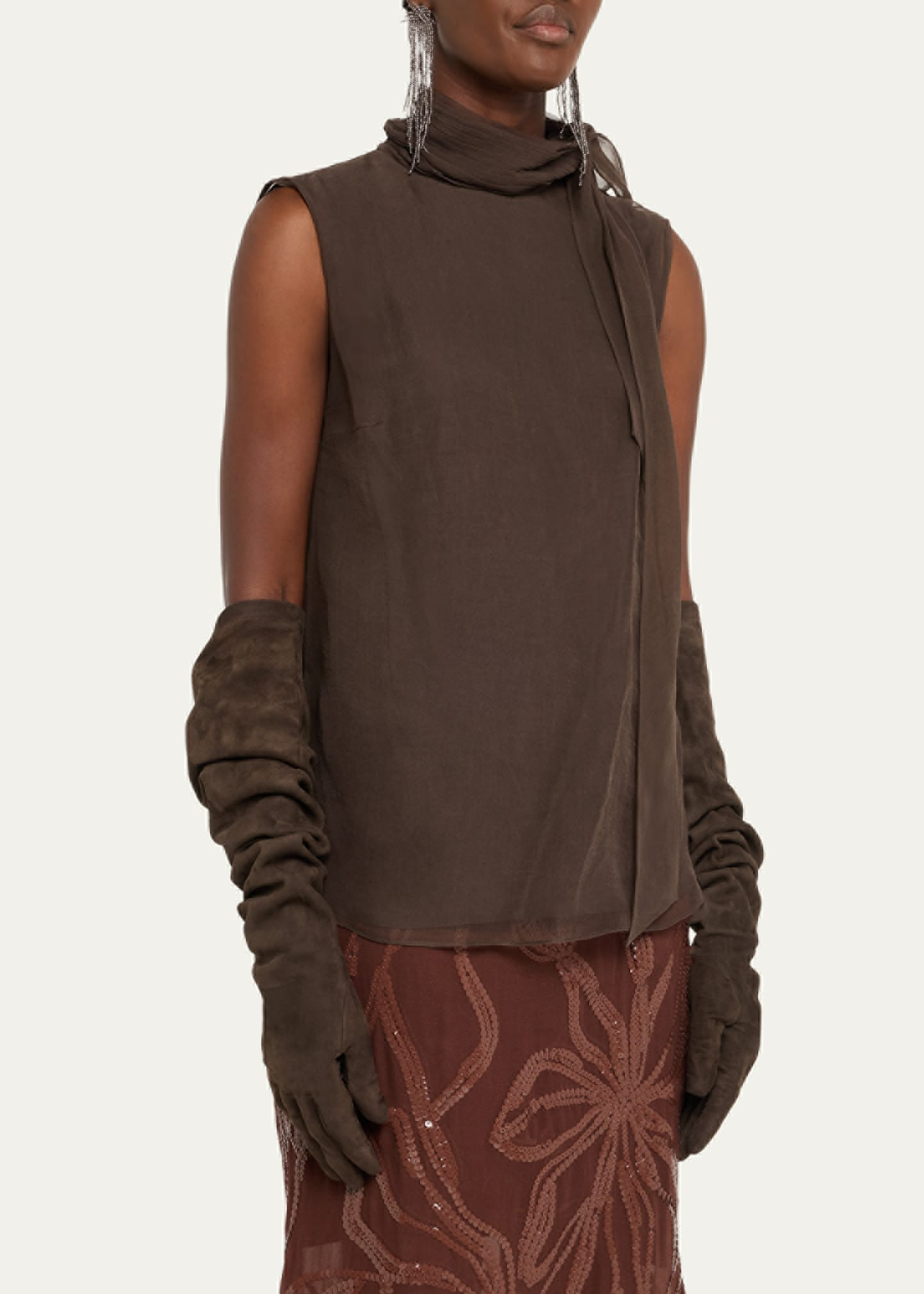 Crispy Silk Chiffon Tie Blouse - 4