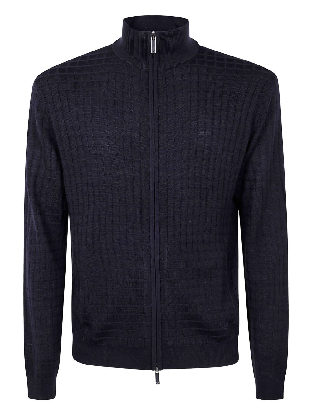 grid-pattern zip-up cardigan - 1