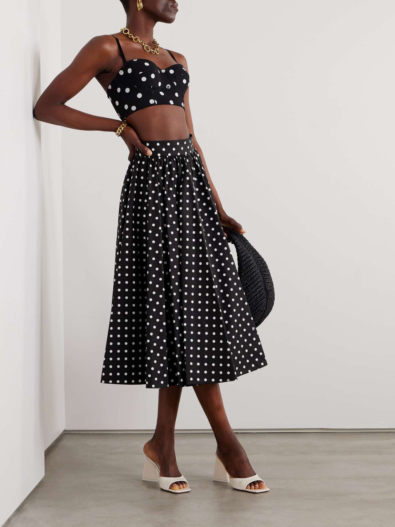 Printed polka-dot mesh bustier top - 2