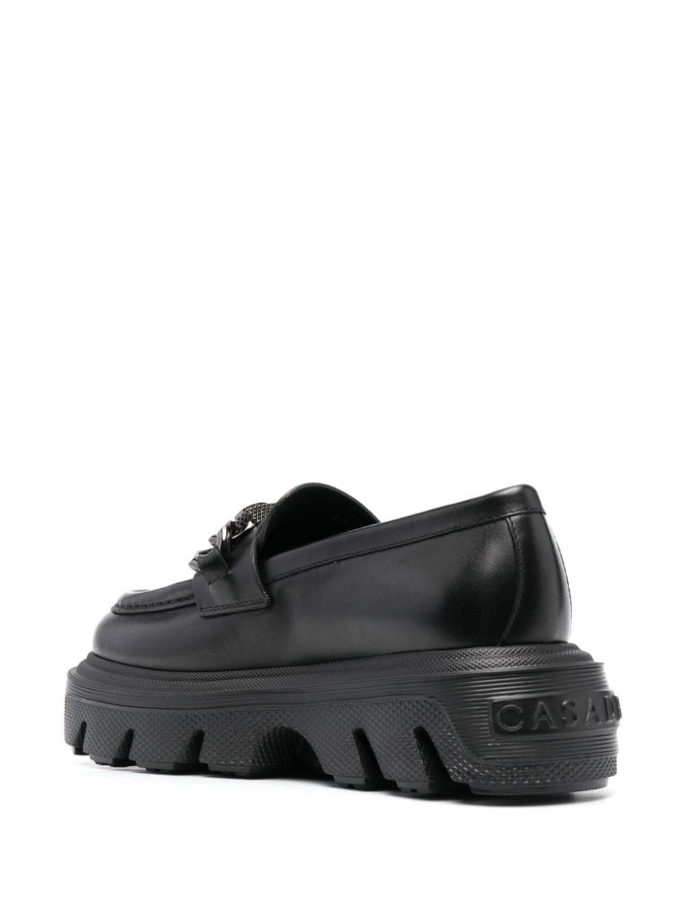 logo-plaque leather loafers - 3