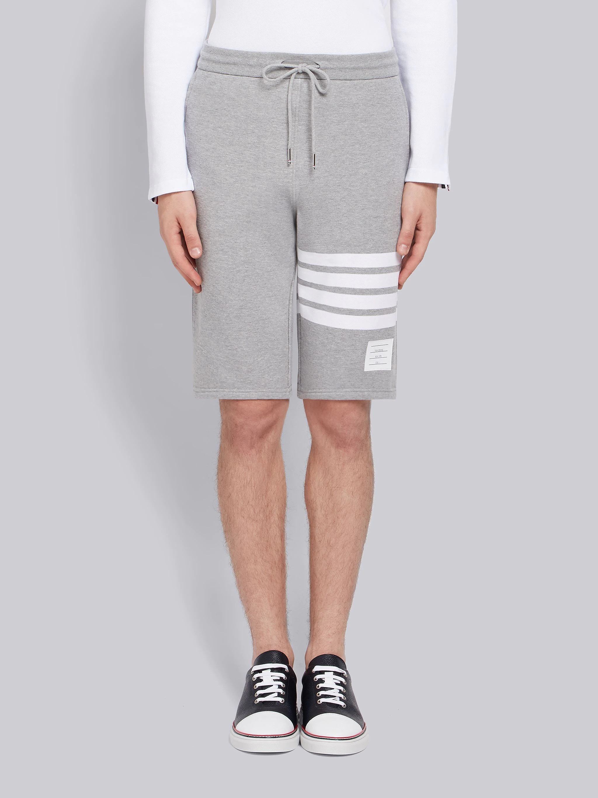 Light Grey Cotton Loopback Engineered 4-Bar Sweat Shorts - 1