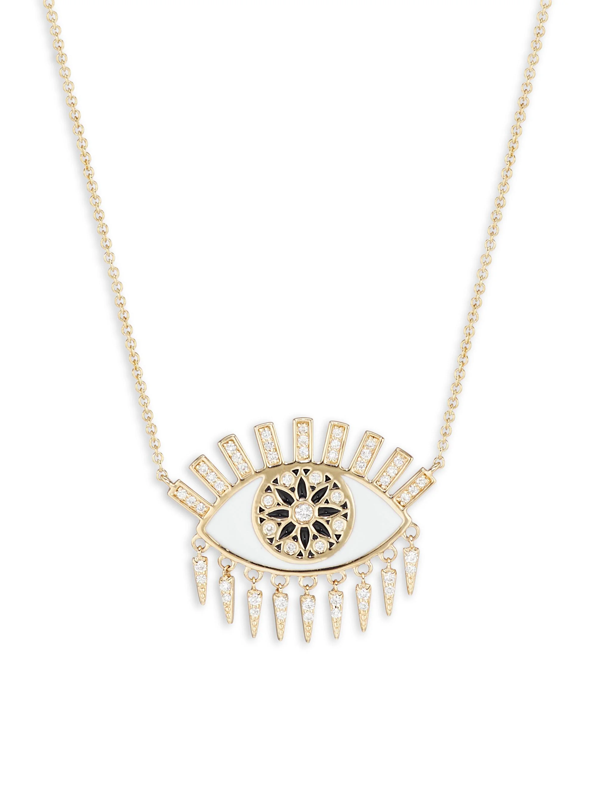 Women's 14K Yellow Gold & Diamond Large Kaleidoscope Eye Pendant Necklace - Gold - 1