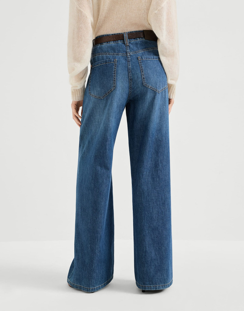 Brunello Cucinelli Lightweight denim baggy trousers with monili outlook