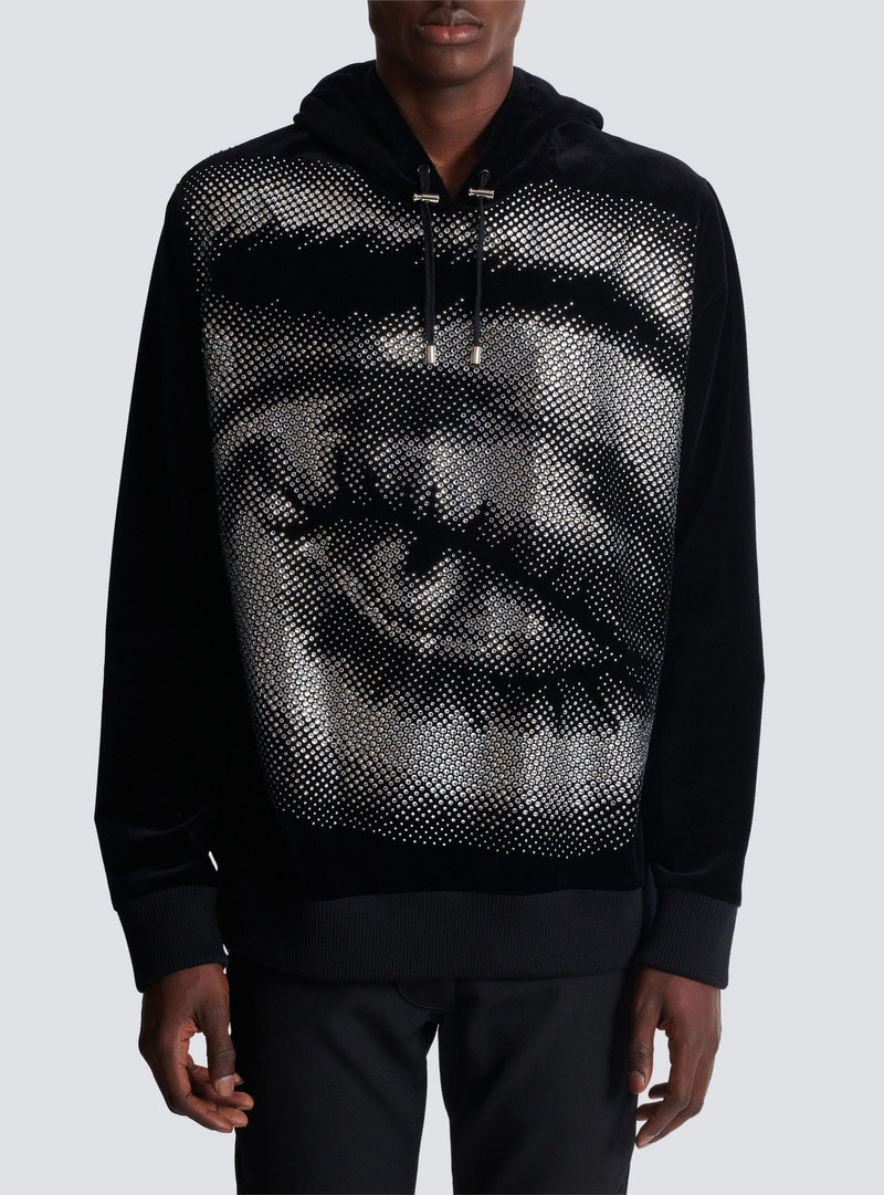 Velvet Balmain hoodie with crystals in an Eye motif 5