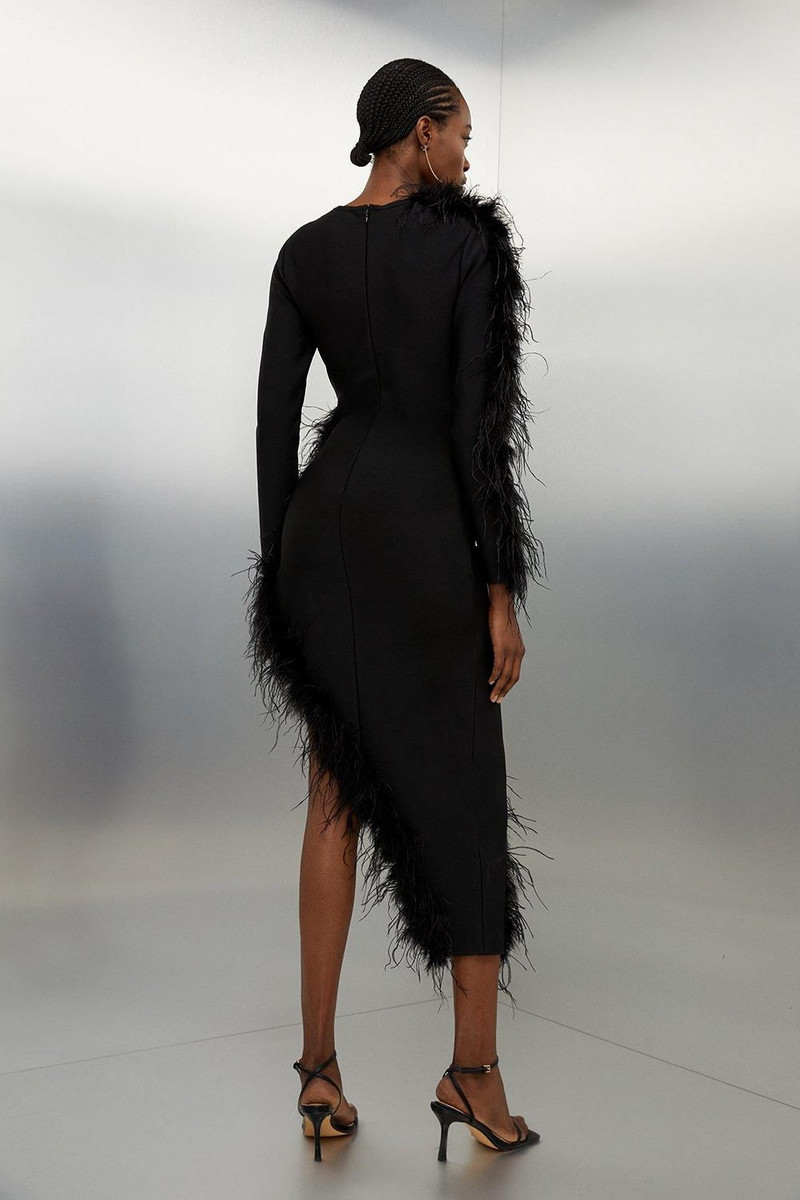 Figure Form Bandage Knit Split Feather Hem Maxi Dress 5