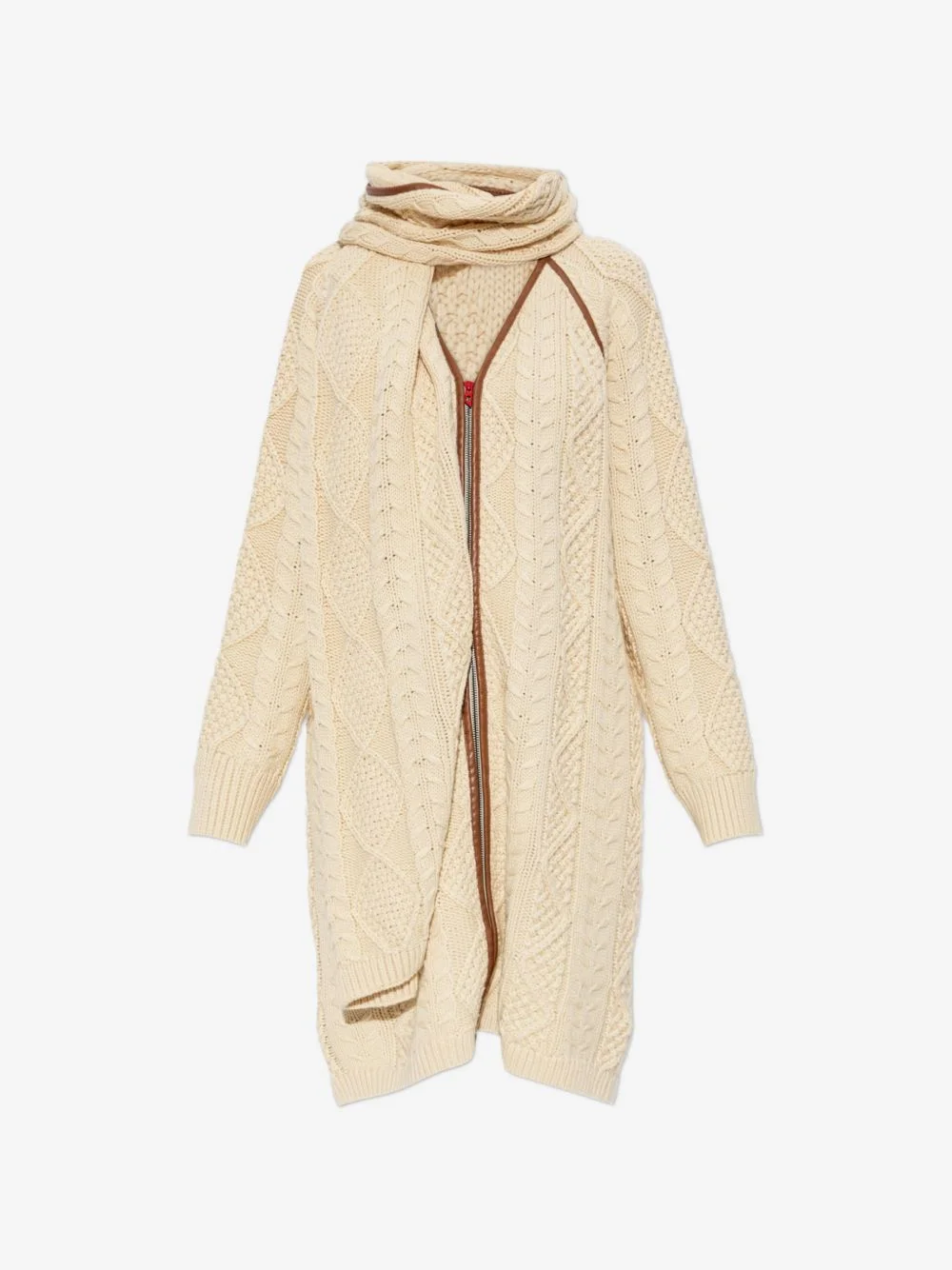 cable-knit leather-trimmed coat - 1
