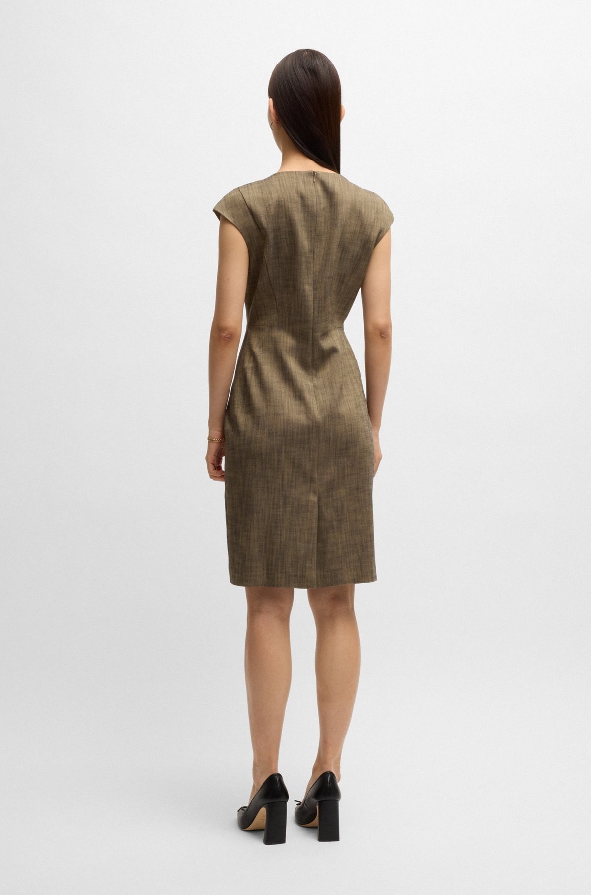 CAP-SLEEVE DRESS IN MELANGE STRETCH SHARKSKIN - 4