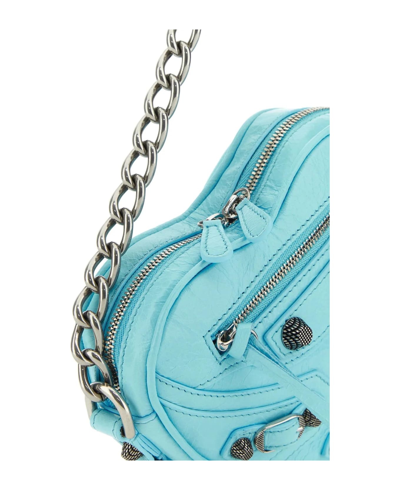 Light Blue Leather Le Cagole Heart Mini Crossbody Bag - 4