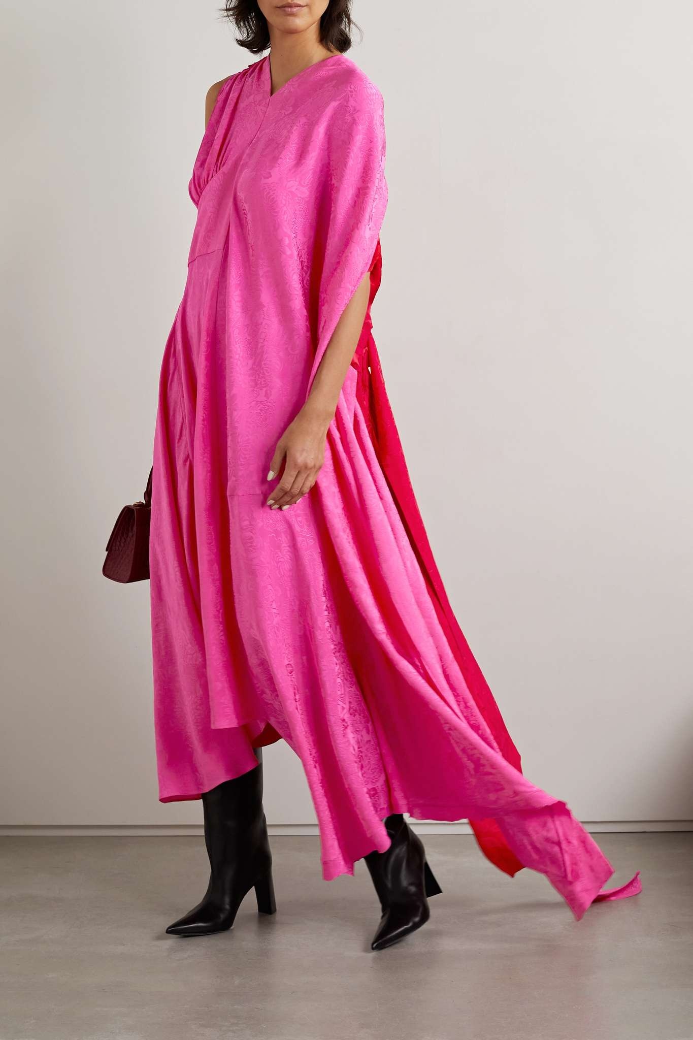 Asymmetric paneled satin-jacquard maxi dress - 2