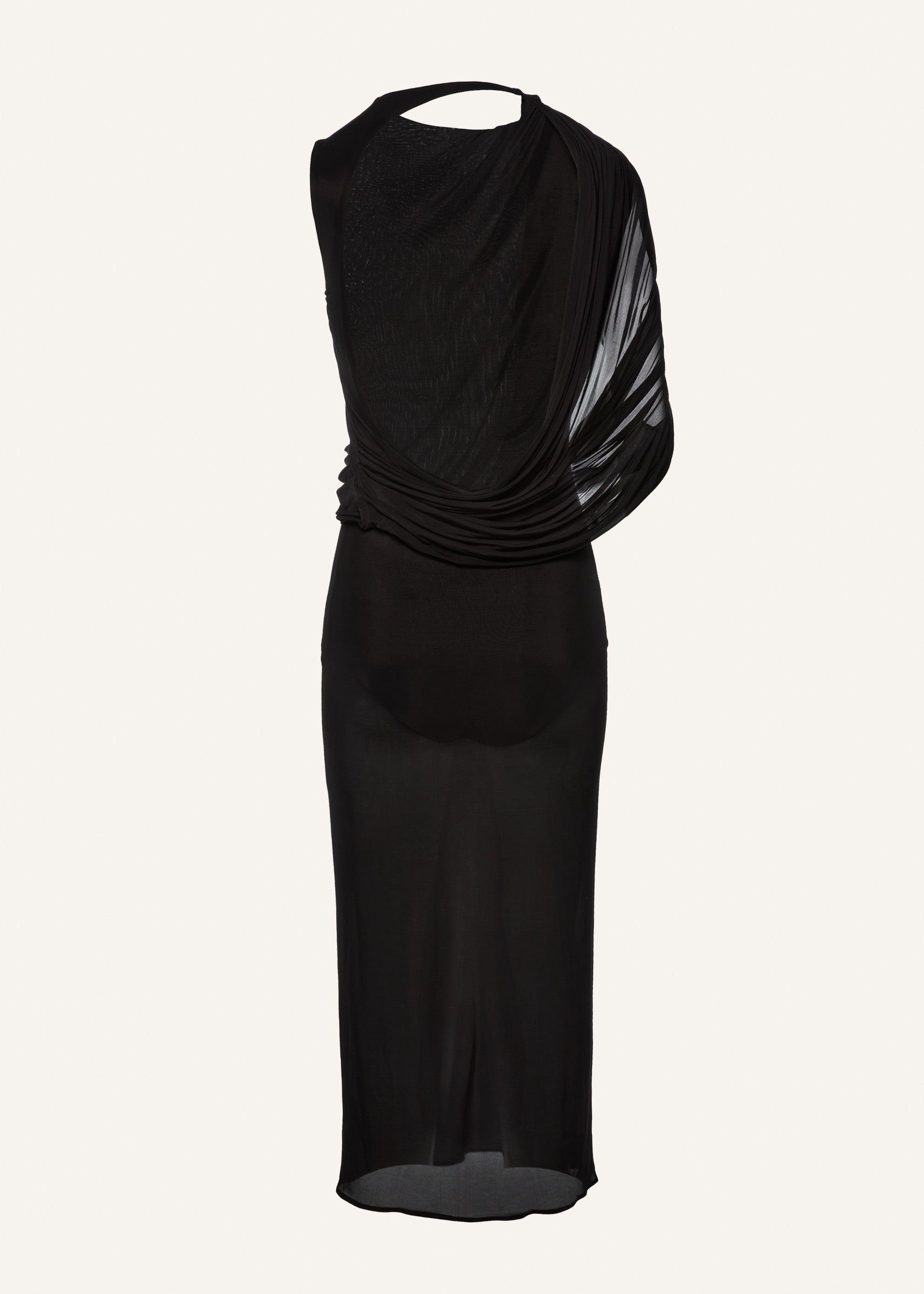 Asymmetrical draped midi dress in black - 2