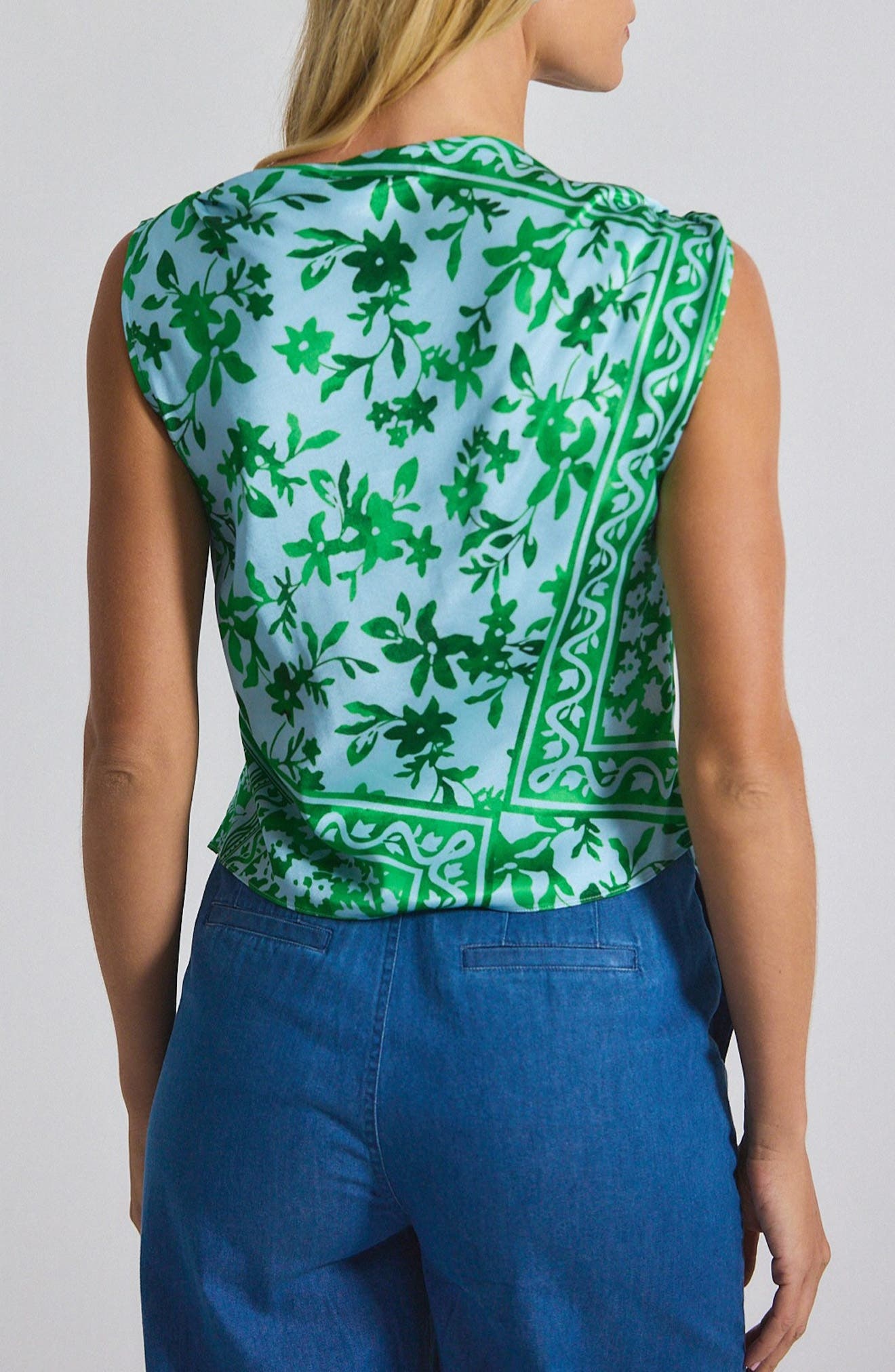 Derek Lam 10 Crosby Ariel Tile Print Asymmetric Sleeveless Top in Kelly Green Multi at Nordstrom - 2