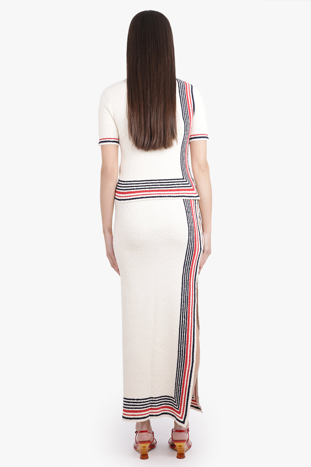 BOUCLE STRIPE CUT-OUT MAXI KNIT SKIRT | CREAM/NAVY/RED - 5