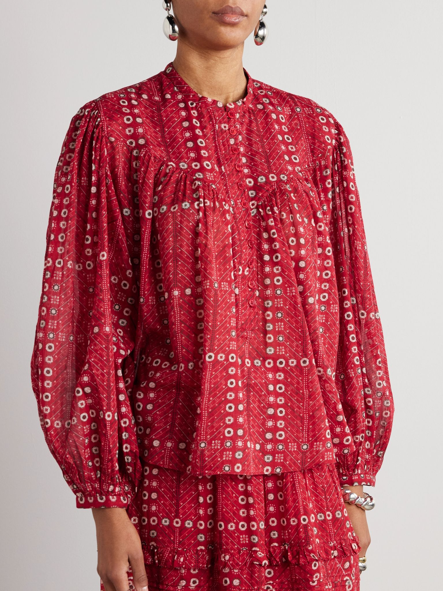 Salika printed cotton-voile blouse Red - 3