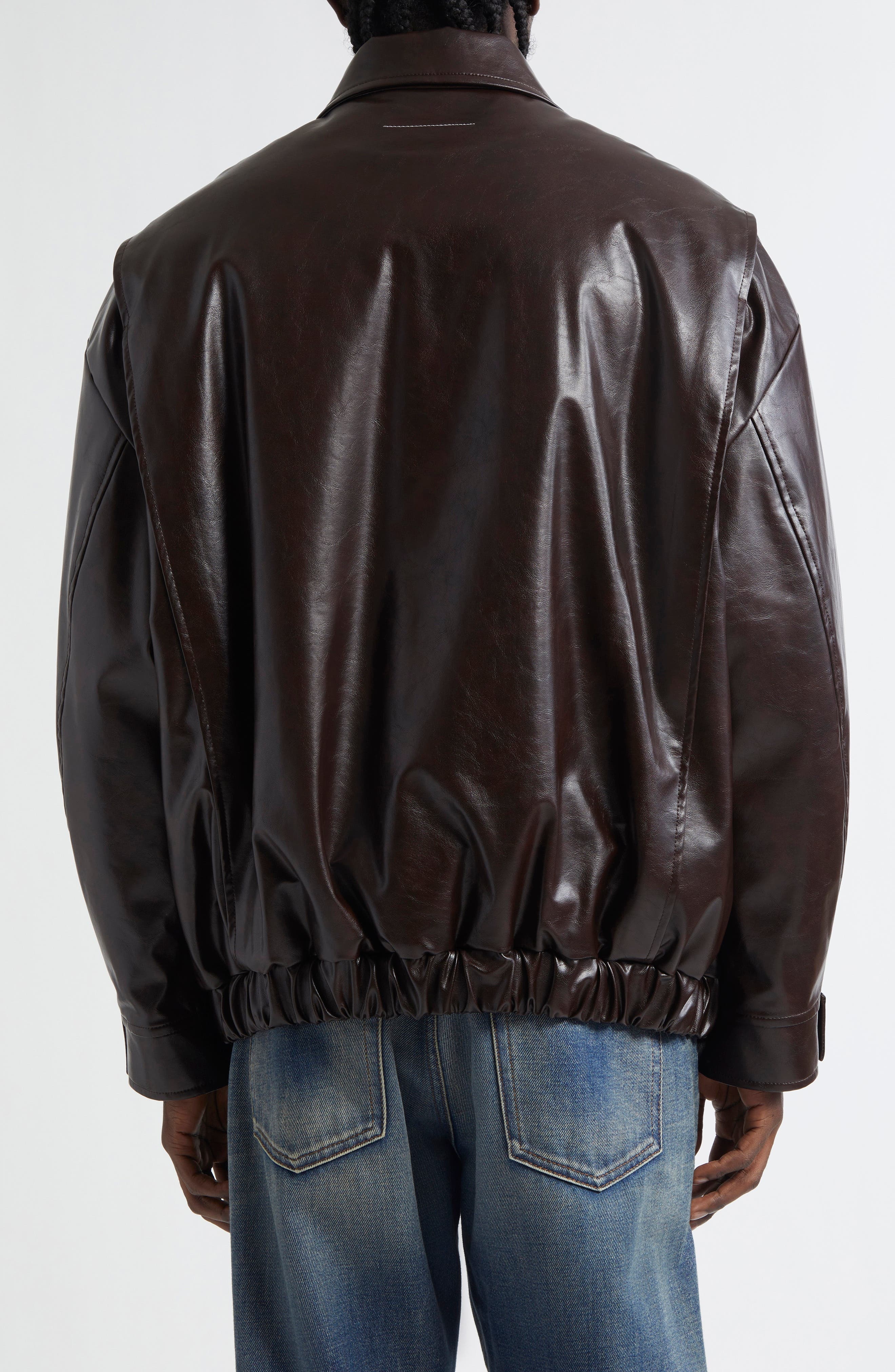 MM6 Maison Margiela Faux Leather Jacket in Burgundy at Nordstrom - 3