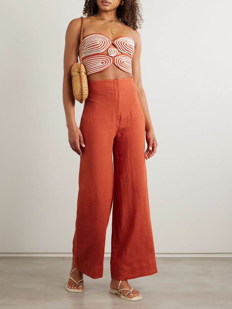 ANDRES OTALORA Baia cutout embroidered linen bustier top Brick outlook