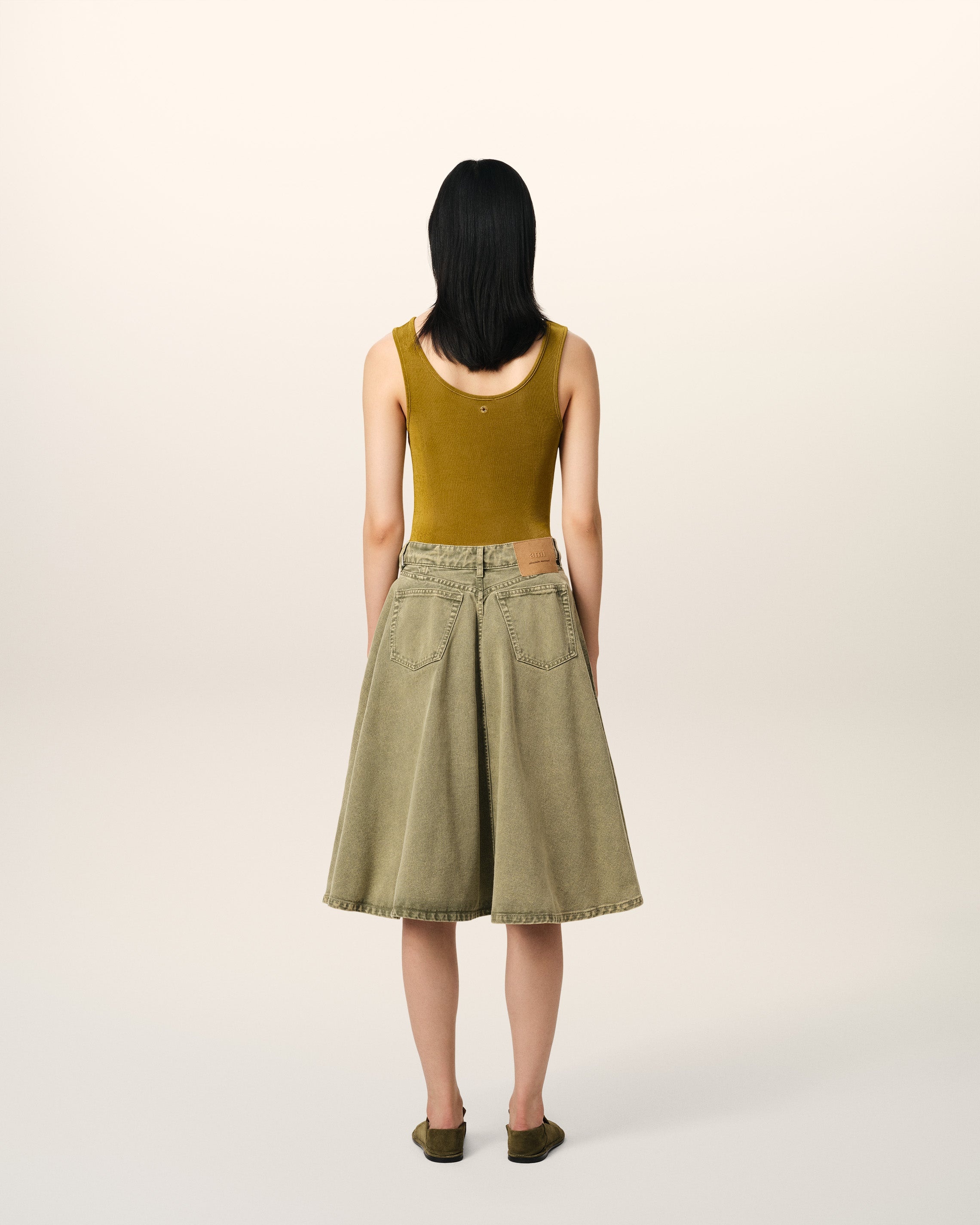 GREEN COTTON MIDI SKIRT WITH GODETS - 4