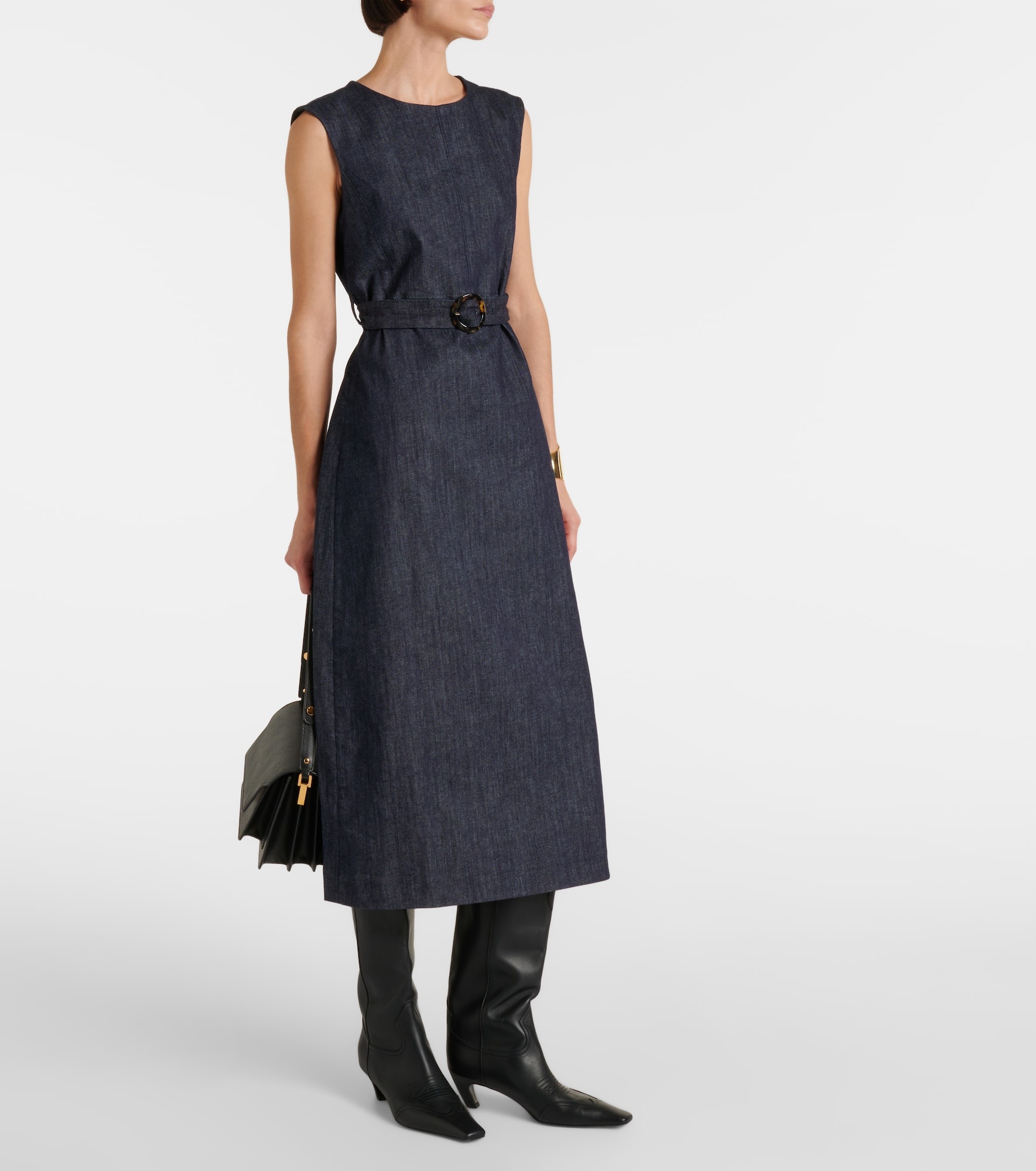 Cotton-blend denim shift dress - 2