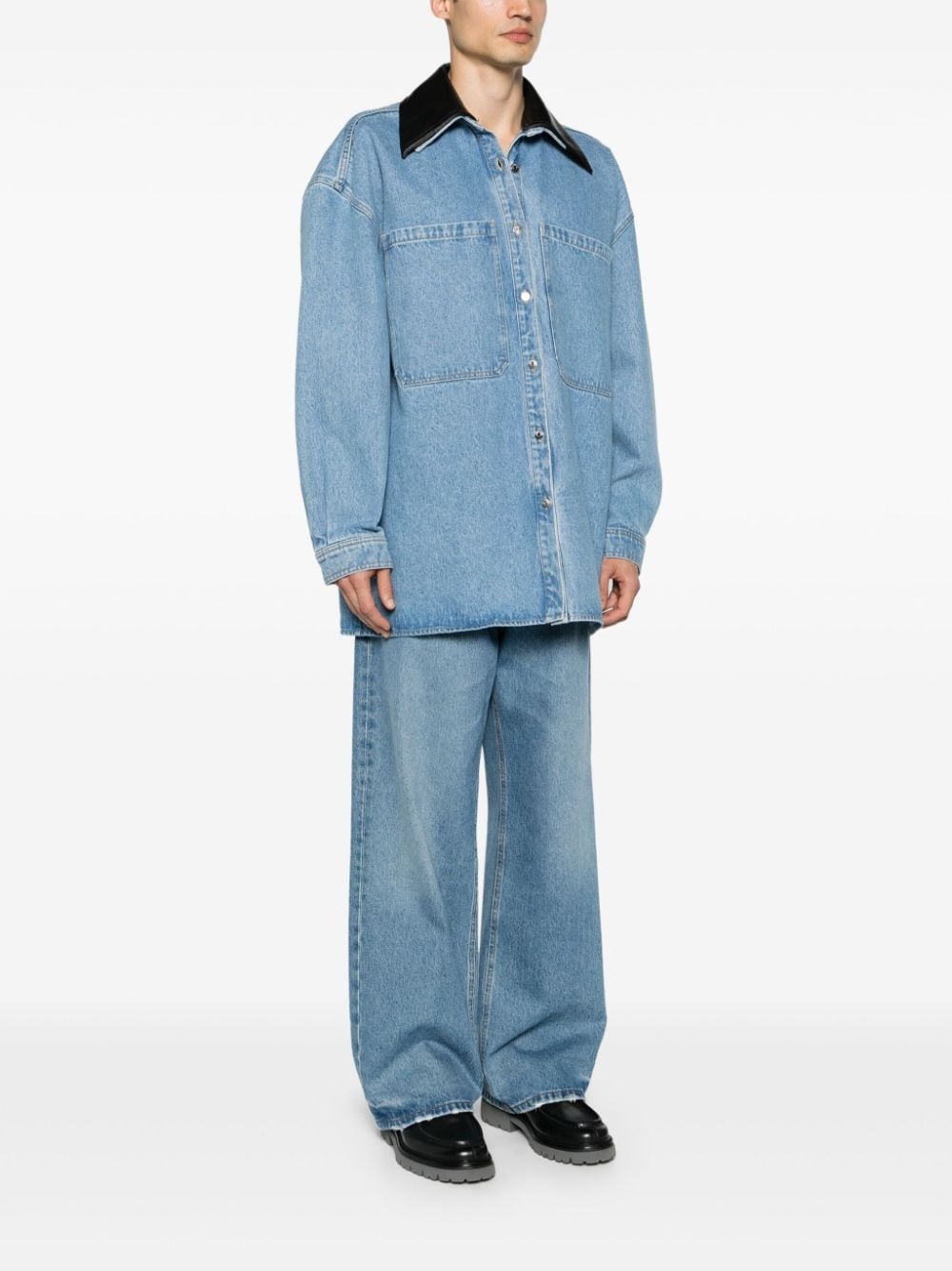 contrasting-collar denim shirt jacket - 4