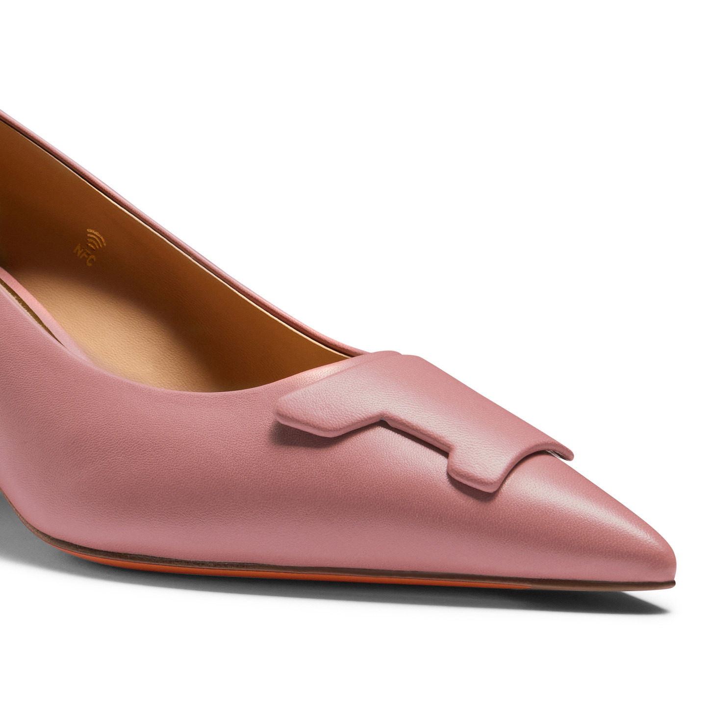 Women's pink leather mid-heel Santoni Sibille pump - 5