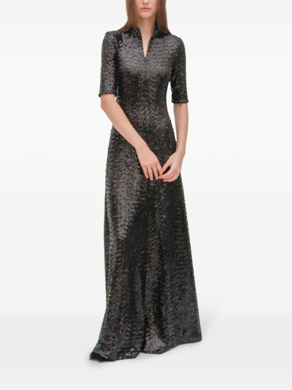 zip-up turtleneck gown - 3