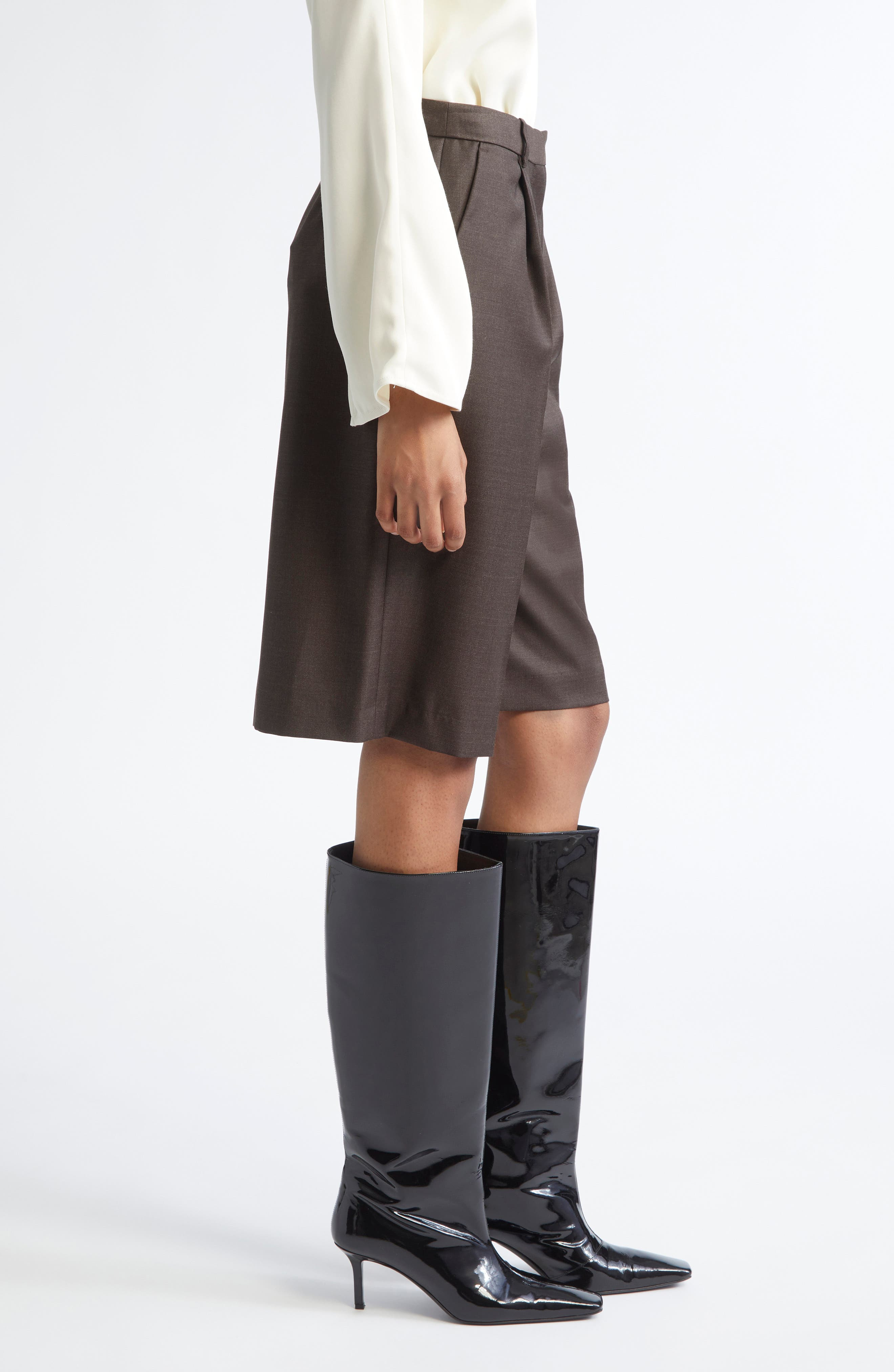 LOULOU DE SAISON Adler Pleated Virgin Wool Bermuda Shorts in Grizzly at Nordstrom - 4