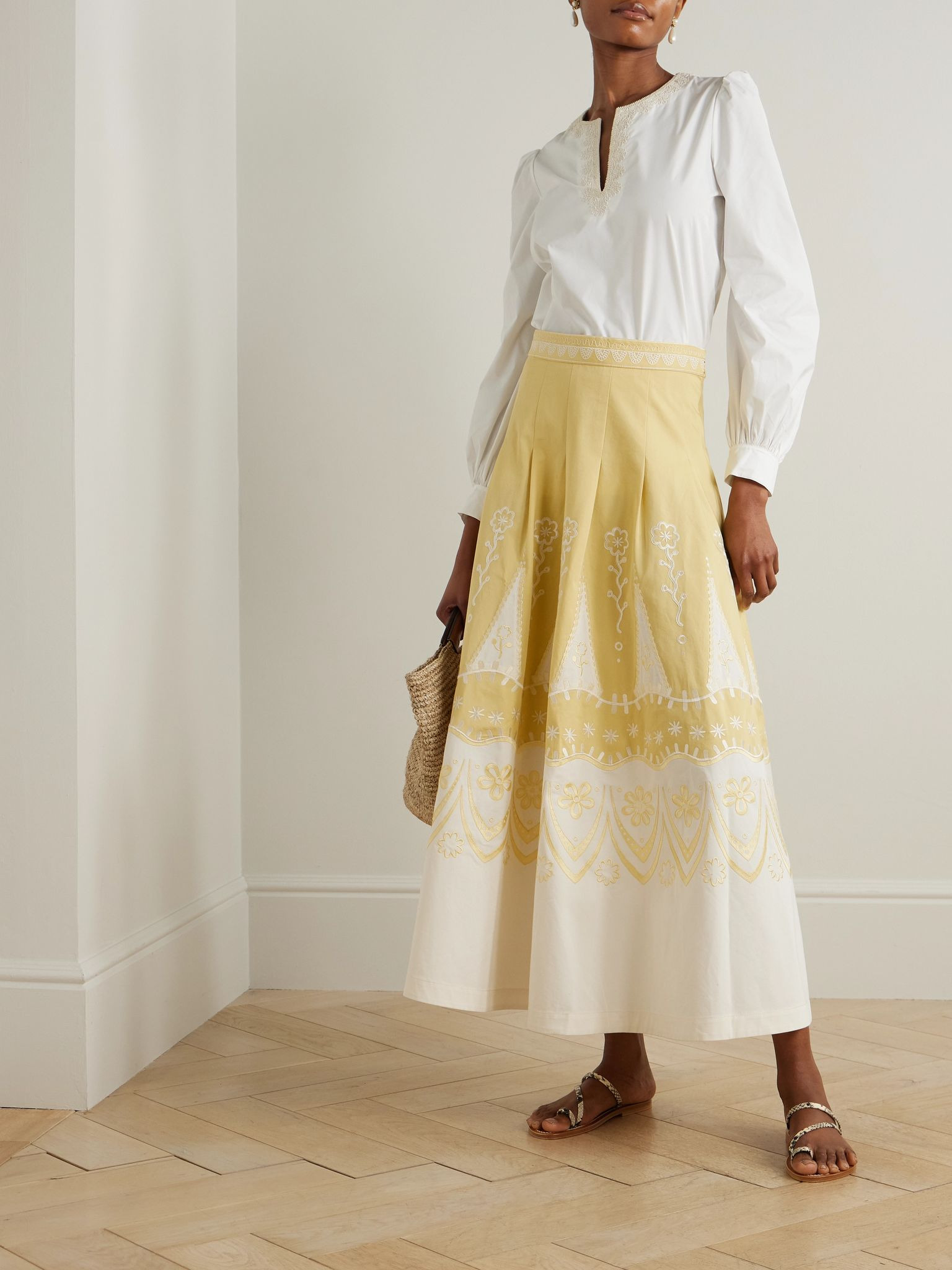 Amelianna embroidered cotton maxi skirt Yellow - 2