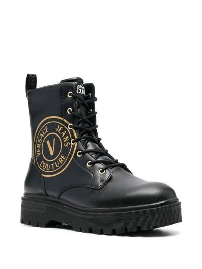 VERSACE JEANS COUTURE logo-print leather combat boots outlook